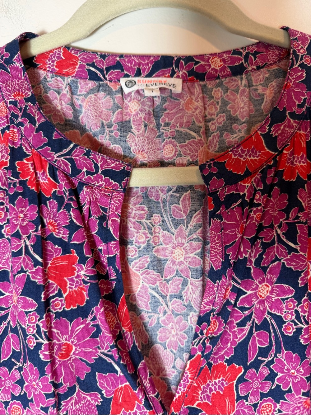 SUNDRY for Evereve Anywhere Ditzy Floral Pink Red Navy Mini Dress Size 1 Small - Picture 4 of 11